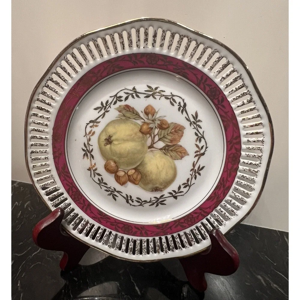 Vintage Winterling Bavaria Plates Fruit Pierced/Reticulated Set of 7 Pcs